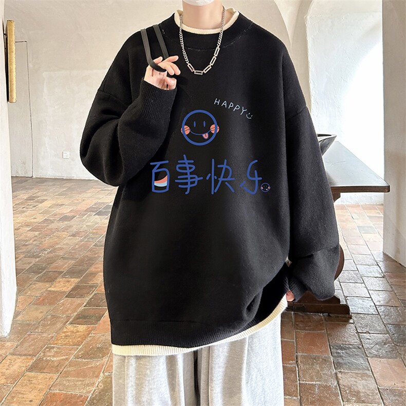 控78假两件毛衣男大码加绒针织衫男毛线衣M80183-P55加绒P70,男装针织衫/毛衣,电商A040