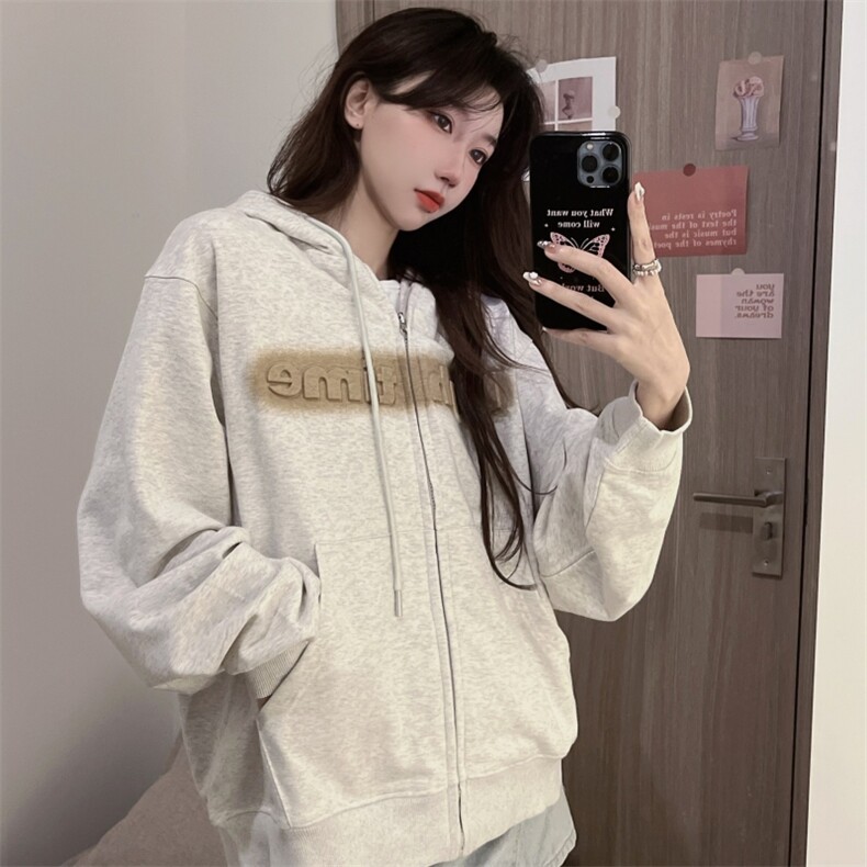 潮牌卫衣设计感刺绣上衣秋冬韩版宽松情侣开衫连帽卫衣E567-P40图片