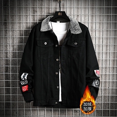 TJ616-708-p125限价168-加绒网格牛仔情侣套装男大码夹克牛仔外套，男装工装外套，星座103A