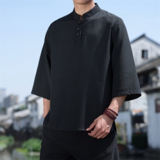 2025新款夏季风纯色立领上衣盘扣休闲T恤宽松潮流男T2505-P45，男装T恤，电商A008