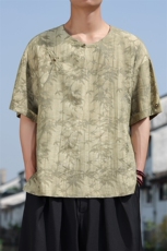 2025夏季新款风男上衣盘扣新中式唐装天丝竹叶衬衫TC131-P75，男装衬衫，电商B277(原6028)