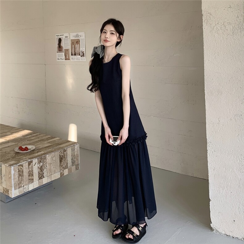 已现货！新品韩系气质圆领无袖显瘦背心连衣裙S037-P135-K189,女装连衣裙,2C305