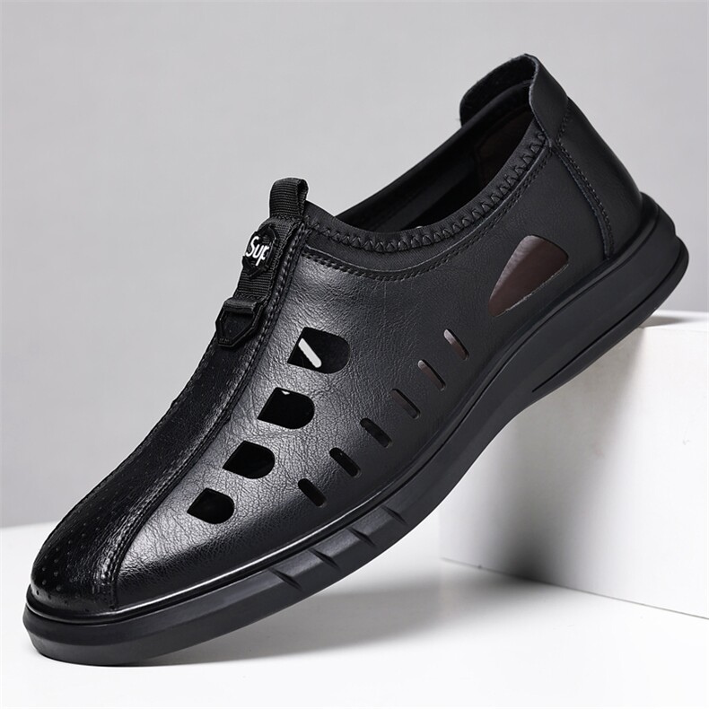X4074-P125新款男士休闲镂空皮鞋男透气洞洞鞋包头凉鞋，男鞋凉鞋，星座1407-3