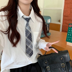 休闲长袖衬衫女春季潮复古宽松百搭帅气外穿衬衣无领带CS116-P30，女装衬衫，星座1008-2