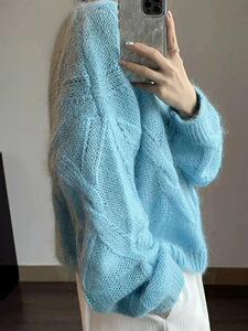 甜美风~圆领衫女针织毛衣秋冬高级感羊毛慵懒风宽松打底衫ins图片