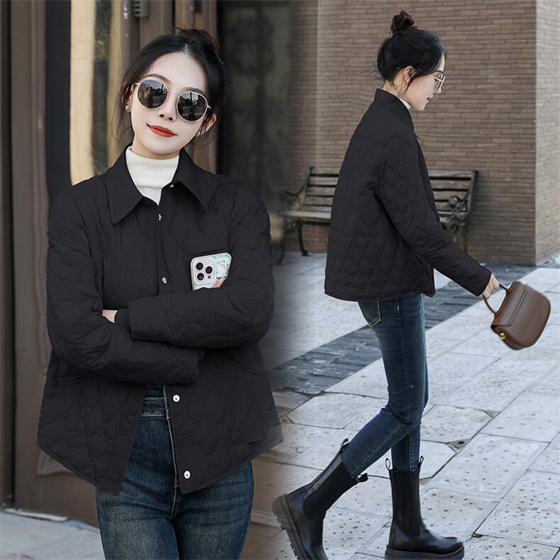 轻薄小香风菱形格衬衫翻领90白鸭绒羽绒服女2024冬短款小个子外套,女装羽绒服,曼娅璐