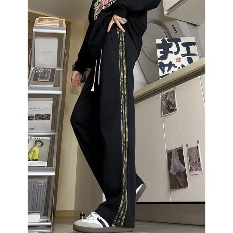 豹纹条纹白花灰卫裤男春秋款2025新款运动裤子美式直筒休闲裤,男装休闲裤,星座506A
