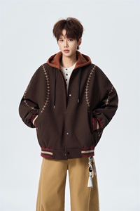 明线刺绣连帽棒球服春季宽松假两件潮流百搭外套XZ309 JK8006 P95图片