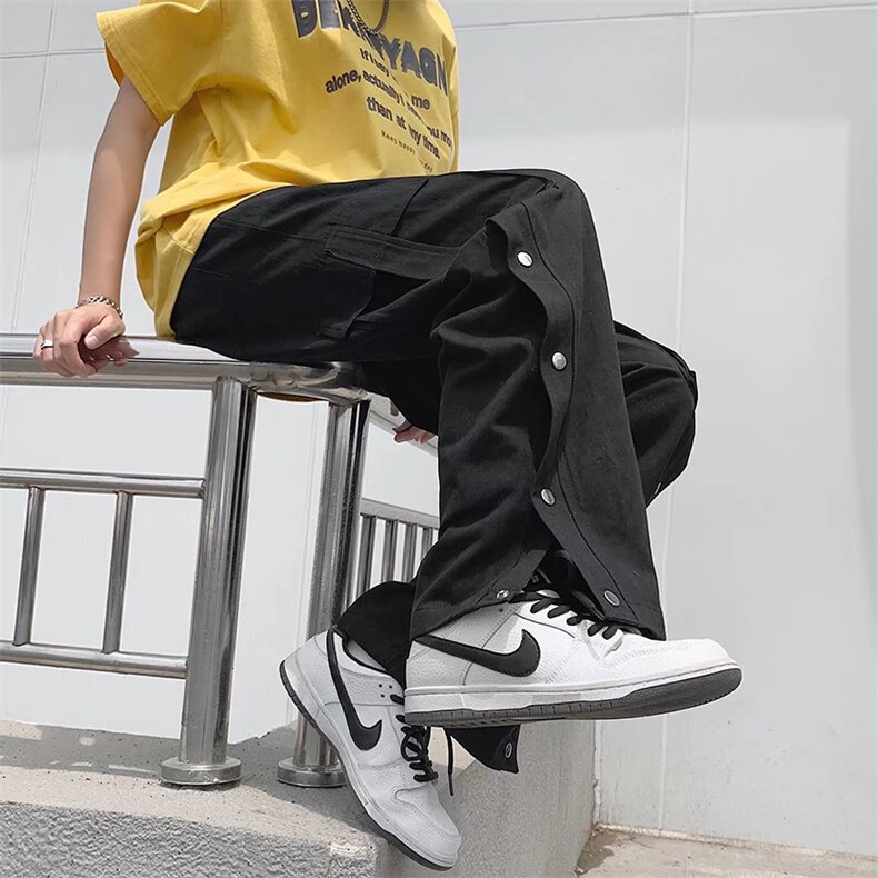 潮牌ins高街直筒长裤日系排扣工装裤夏季男宽松阔腿裤K3370-P35,男装休闲裤,星座512-2