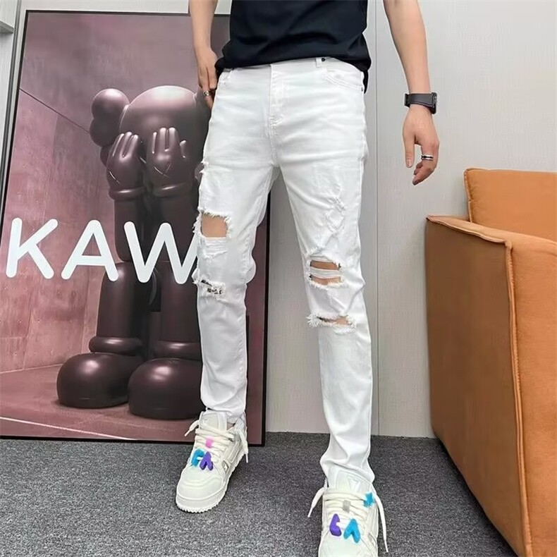 春夏新款高街破洞牛仔裤男裤修身小直筒乞丐潮牌裤子XX8256,男装牛仔裤,星座208-5