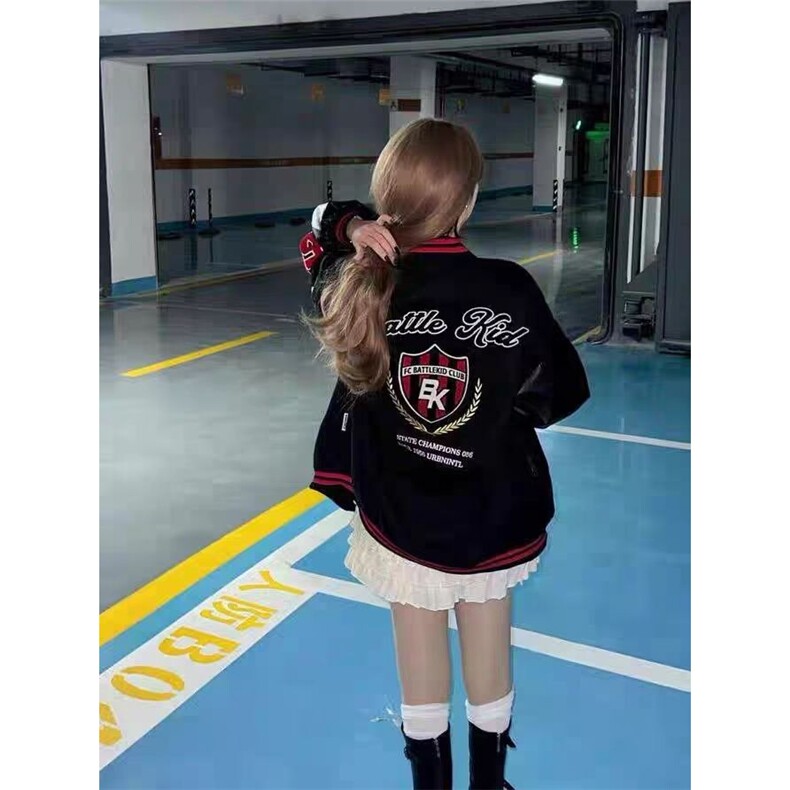 潮高街徽章刺绣pu皮拼接夹克男女青少年学生百搭潮流棒球服外套,男装夹克,星座1210-1