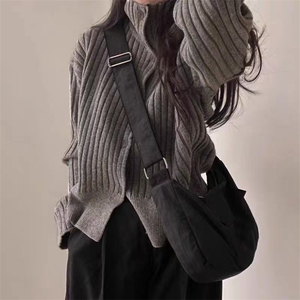 时尚高领羊毛衫女宽松显瘦2024新款潮流外套图片