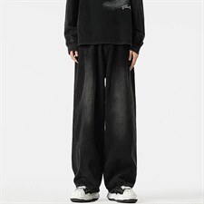 1506/QN180/P50美式高街黑灰渐变阔腿痞帅宽松拖地牛仔裤，男装牛仔裤，星座1506