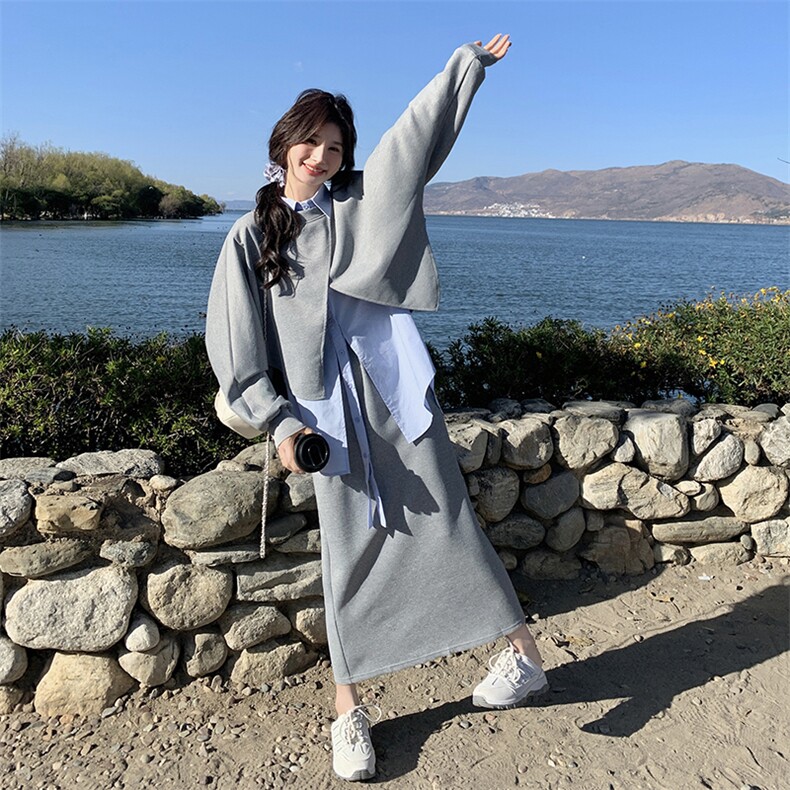开春穿搭一整套女2025新款今年流行设计感假两件上衣阔腿裤两件套,女装套装/套裙,2C133