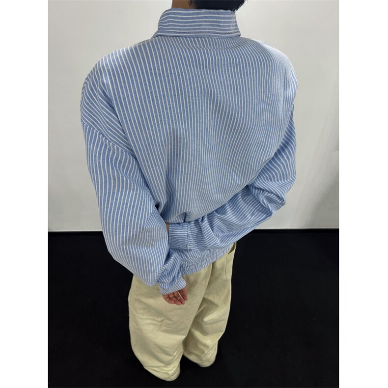 C188-尺码S-2XL-特P43-miu系欧若风松弛极简轻薄蓝白条纹衬衫外套,男装衬衫,星座1811B