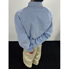 C188-尺码S-2XL-特P43-miu系欧若风松弛极简轻薄蓝白条纹衬衫外套，男装衬衫，星座1811B