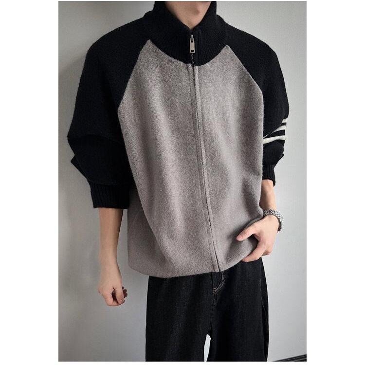 Q86-P53开衫毛衣男春秋季2025潮牌立领撞色针织外套男生休闲,男装针织衫/毛衣,电商B323A