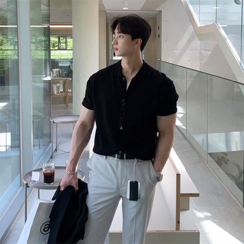 夏季标准POLO衫纯色气质青春流行ins潮流2023新款短袖MB203P48，男装Polo衫，星座1116-2