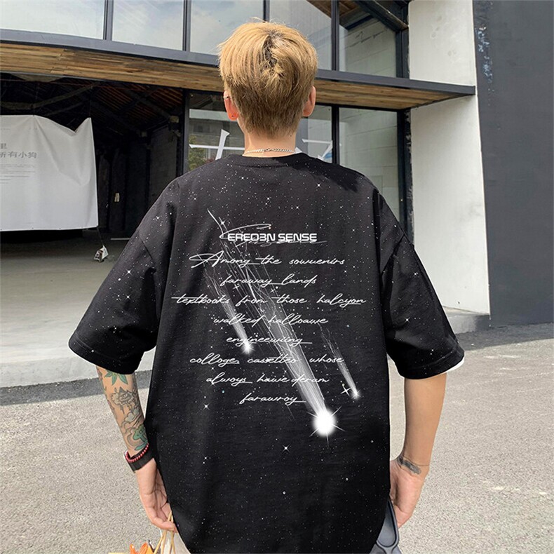 可48小时发货支持抖音得物来样二开美式满天星亮片短袖T恤MTX633,男装T恤,电商A486