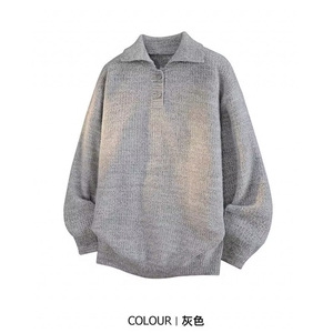 美式复古毛衣男慵懒高级感翻领针织衫秋冬打底衫MY0584-P73图片