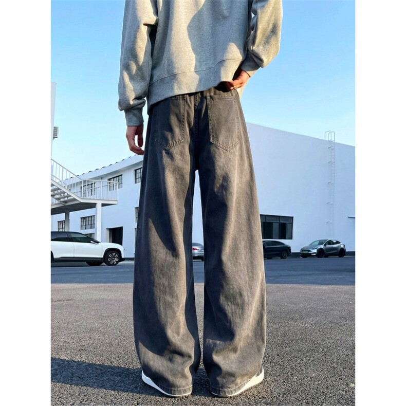 纯棉水洗棉牛仔裤弯刀男春夏新款设计感宽松阔腿拖地退洗棉长裤,男装牛仔裤,星座302A-2