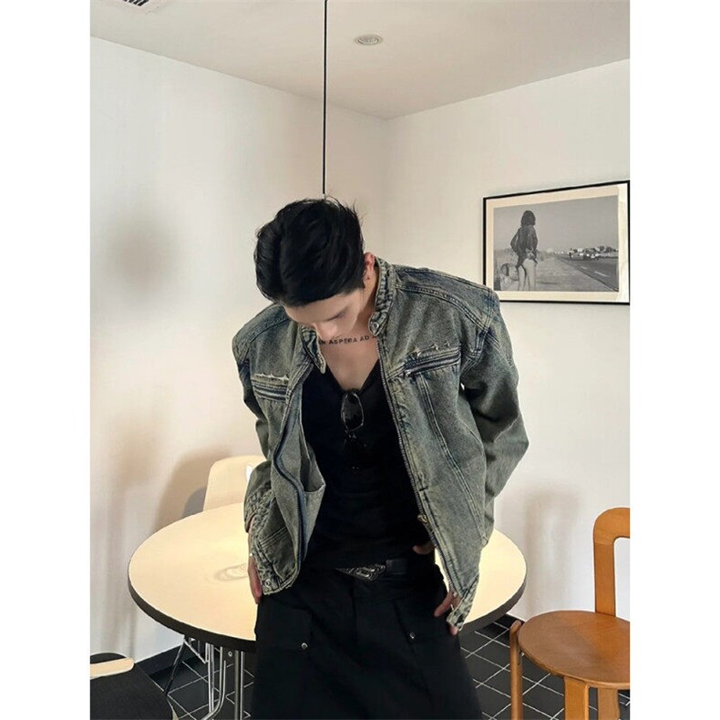 现货不缺货水洗牛仔衣宽松做旧牛仔外套1209-1-JK12-P78(网图),男装夹克,星座1209-1