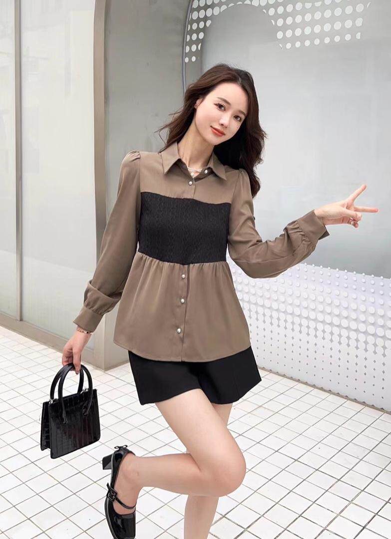 针织拼接衬衫，女装衬衫，阿爆