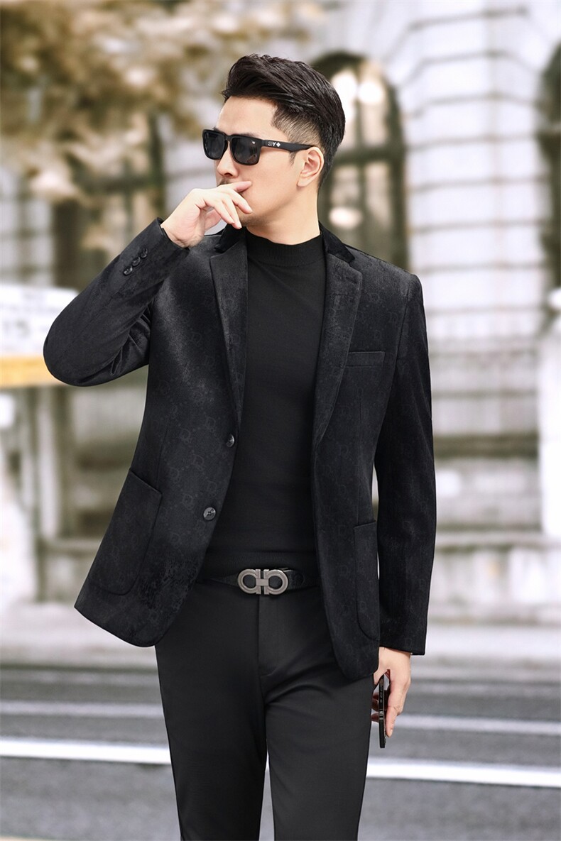 新款男士平绒西装外套金丝绒圆点暗纹西服休闲便西6813P180,男装西服,电商D225