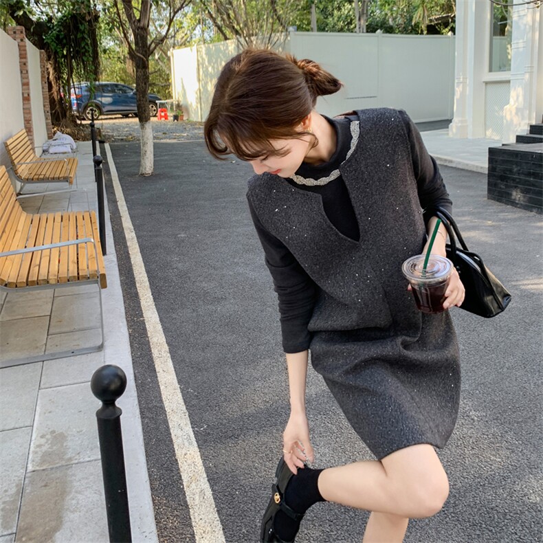 档口现货2026春秋装女装新款亮片马甲衬衫两件套351-p170-k248,女装套装/套裙,2C266