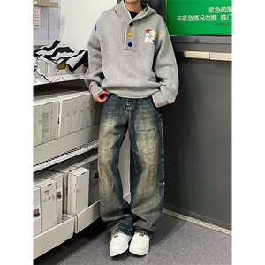 连帽百花绒刺绣毛衣男打底衫长袖保暖内搭针织衫513AMY2694P70图片