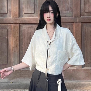 小众新中式提花衬衫男女夏季新款复古潮牌宽松设计感短袖衬衣外套图片