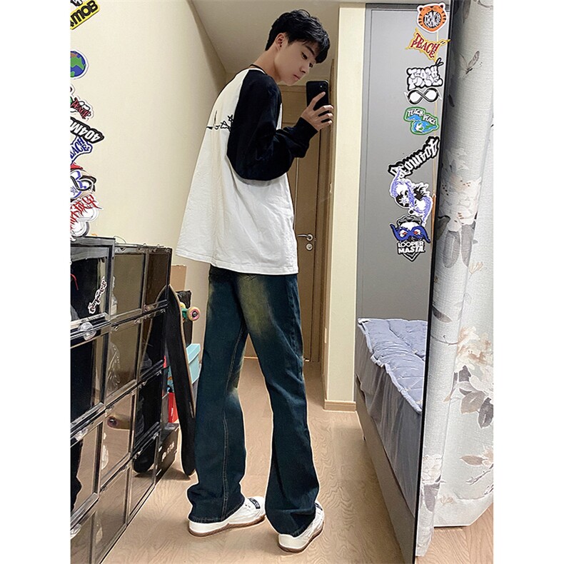 B221美式ins高街暗黑光版修身微喇牛仔裤LK23137-P55控78,男装牛仔裤,电商B221
