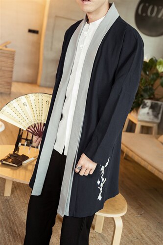 风男唐装复古刺绣开衫外套中式中长款汉服披风风衣JK617P85，男装风衣，钱塘788(原4013)