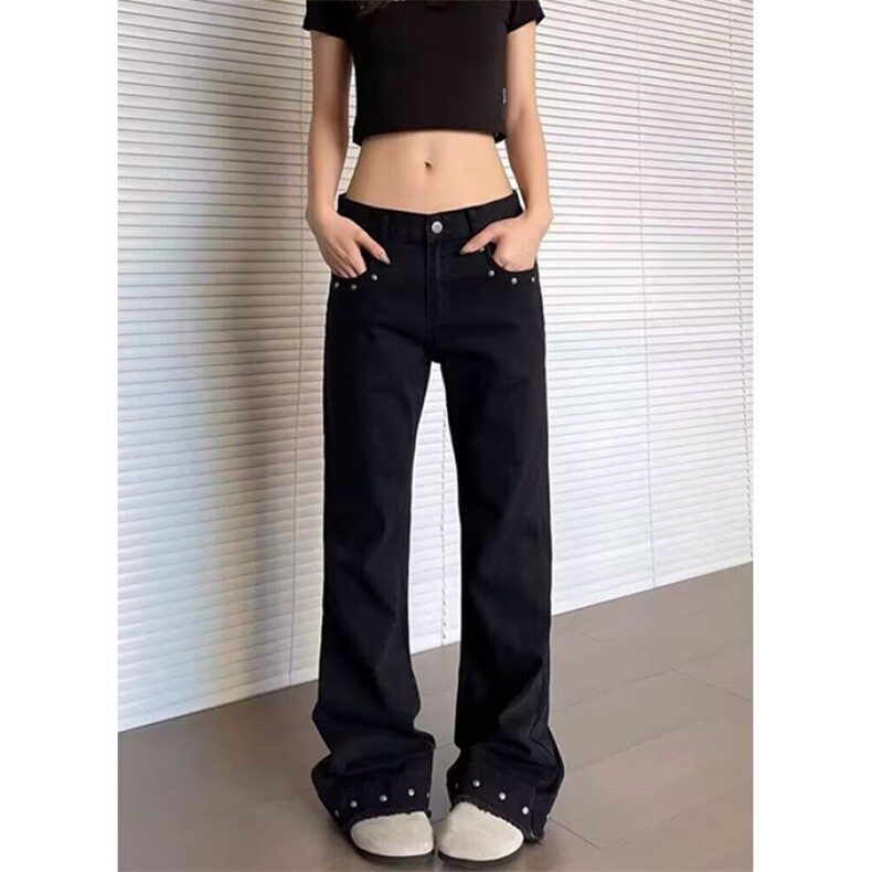铆钉微喇毛边牛仔裤女夏季新款超火修身高腰直筒拖地裤子N8831,男装牛仔裤,星座1116A（原606A-3）