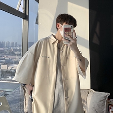 港风夏季短袖衬衫男韩版高级感痞帅五分袖衬衣星座812-CY103-P45，男装T恤，星座812