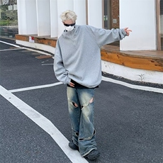 半拉链卫衣男秋季纯色潮流宽松重磅外套ins潮牌连帽衣服Q47/P50，女装短外套，星座506