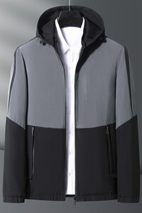 2023秋季新款中年男士连帽夹克爸爸装商务休闲外套拼色潮流上衣图片
