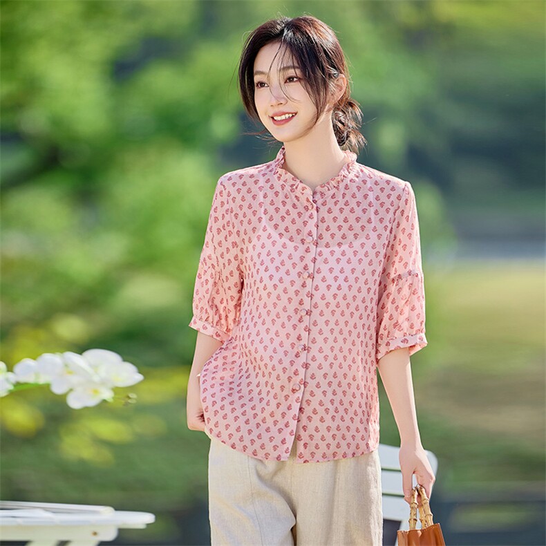 2026年夏季女短袖宽松亲肤透气常规,女装衬衫,江南依恋