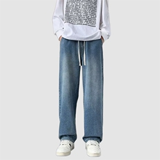 N3直筒牛仔裤夏秋阔腿宽松水洗休闲裤垂感美式潮牌男女长裤网图，男装牛仔裤，星座115A-2