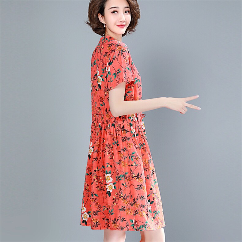 连衣裙时尚潮流舒适短袖2021年夏季圆领宽松优雅,女装连衣裙,梦芯尔