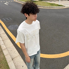 万针全刺绣工艺抖音得物高品质260克重磅纯棉双纱美式高街短袖T恤，男装T恤，电商A486