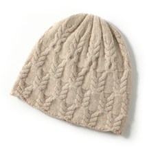 2025年春季新款百搭女士麻花提花双股加厚保暖圆顶帽，帽子，窄众羊绒