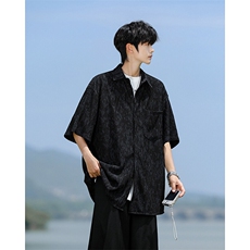 8XL-M肌理褶皱冰丝短袖衬衫男夏薄款半袖防晒衬衣外套DC28010P45，男装衬衫，电商B312