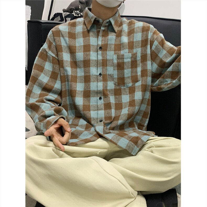 现货~磨毛加厚格子大码长袖衬衫C5899/特P25咖啡,男装衬衫,电商A094