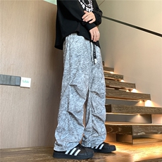 特P40控78扎染灯芯绒美式刺绣大码宽松直筒休闲长裤子100聚酯K405，男装休闲裤，电商B370