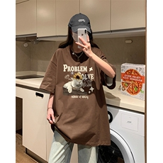慵懒风小猫咪印花休闲宽松打底衫美式vibe纯棉短袖T恤HY574TP20，男装T恤，电商A102B