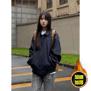 现货秋冬季美拉德立领飞行立领夹克boxy棉衣美式高街加厚加棉外套图片