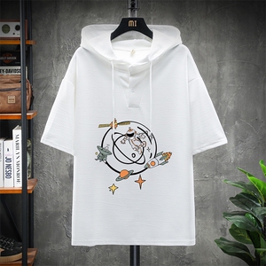 LD540142-P45 连帽短袖t恤男大码胖子带帽五分袖中袖 展架图片
