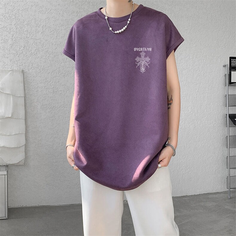 无袖背心男夏季新款宽松港风鹿皮绒圆领套头大码坎肩T9955-P25，男装背心/马甲，星座214-3