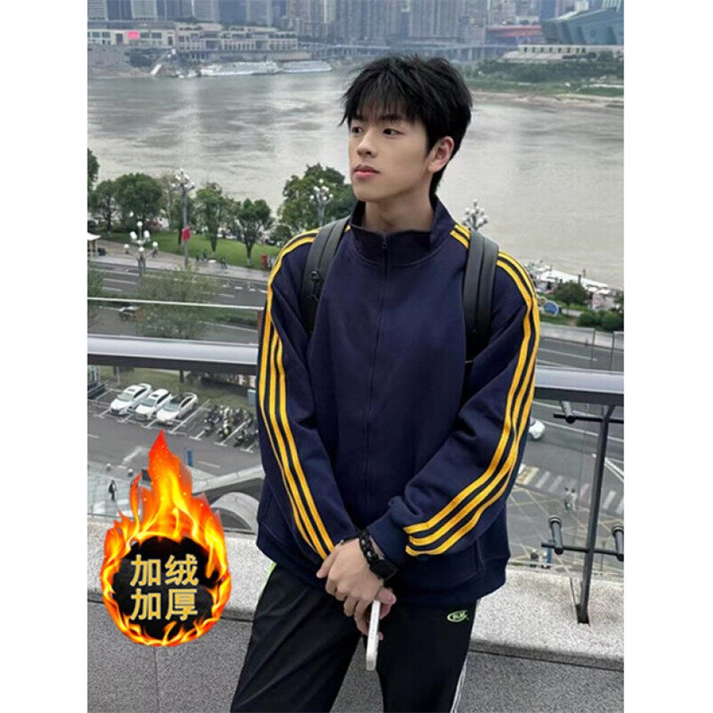 复古加绒加厚条纹卫衣男款立领外套潮牌痞帅开衫夹克JK203,男装夹克,星座1116A（原606A-3）